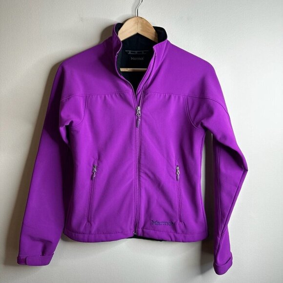 Marmot Jacket Womens Sz XS Purple Black Fleece Lined Softshell Outdoor Full Zip - Picture 1 of 13
